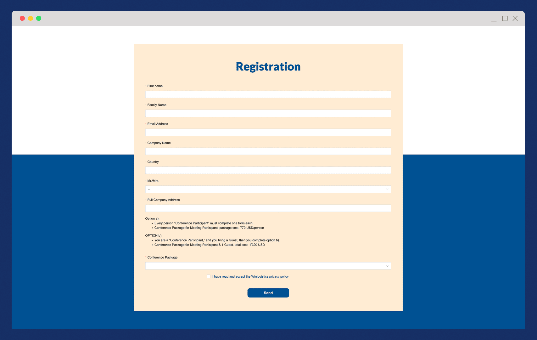 Registration form web eventool