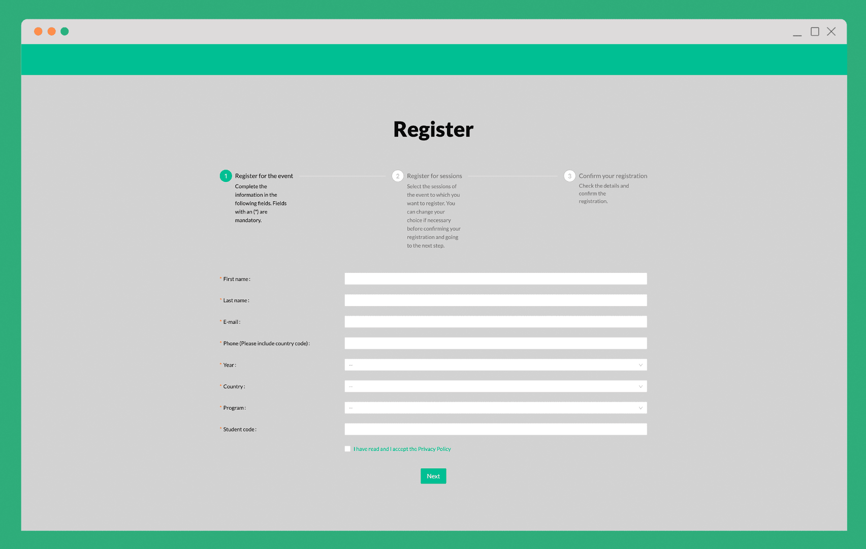 Registration form event web