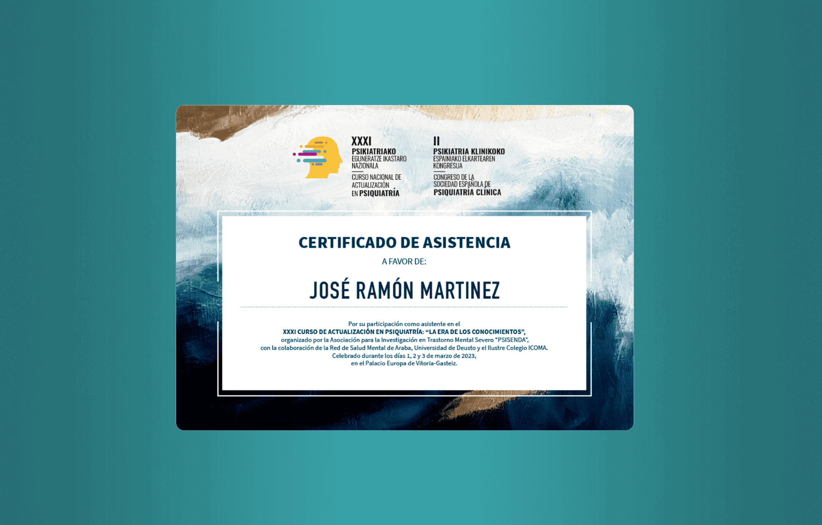 Certificado de asistencia para eventos de psiquiatras